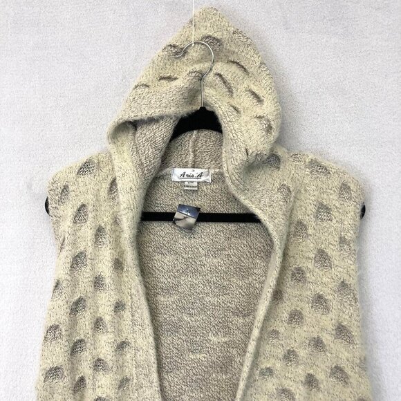 NWT Aris A Open Front Fuzzy Cardigan S/M Small Medium Beige Knit Boho Textured - Picture 3 of 11